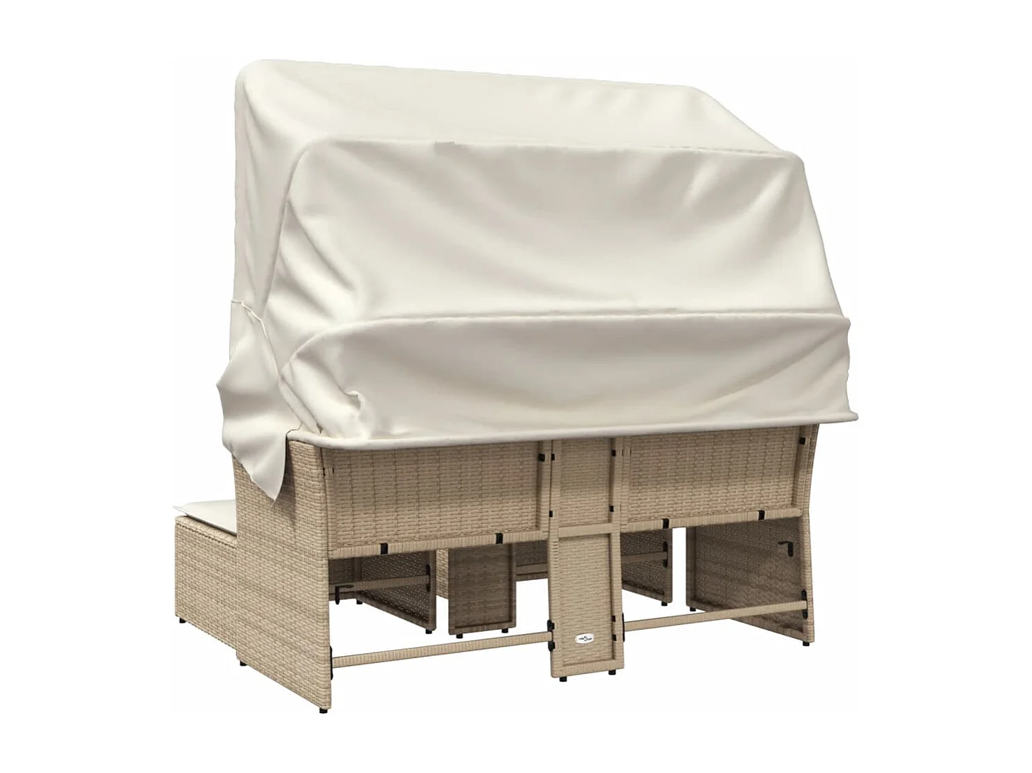 Canapé de jardin 2 places avec auvent et tabourets beige rotin