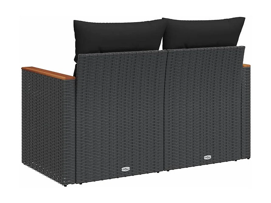 Canapé de jardin avec coussins 2 places noir résine tressée