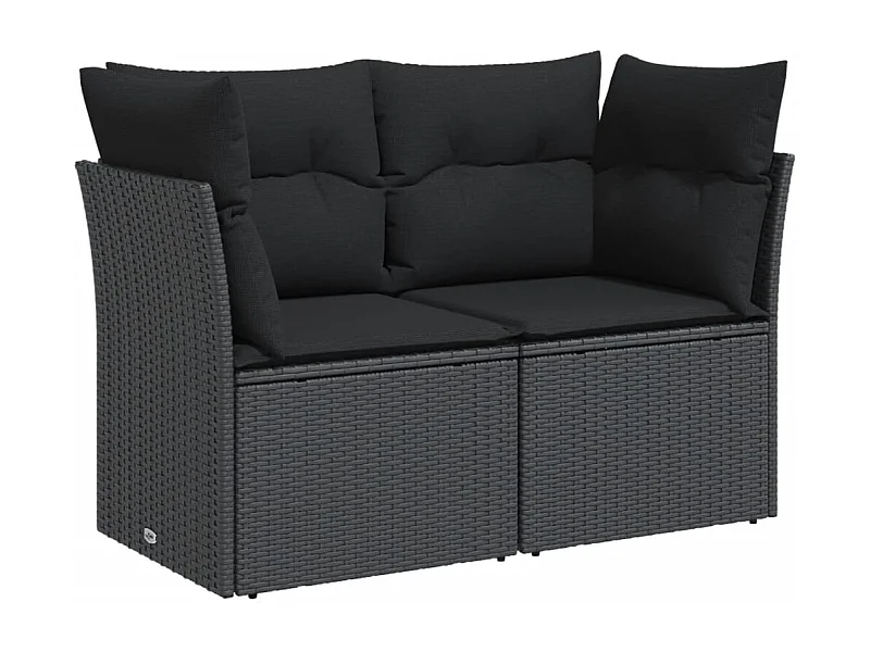 Canapé de jardin avec coussins 2 places noir résine tressée