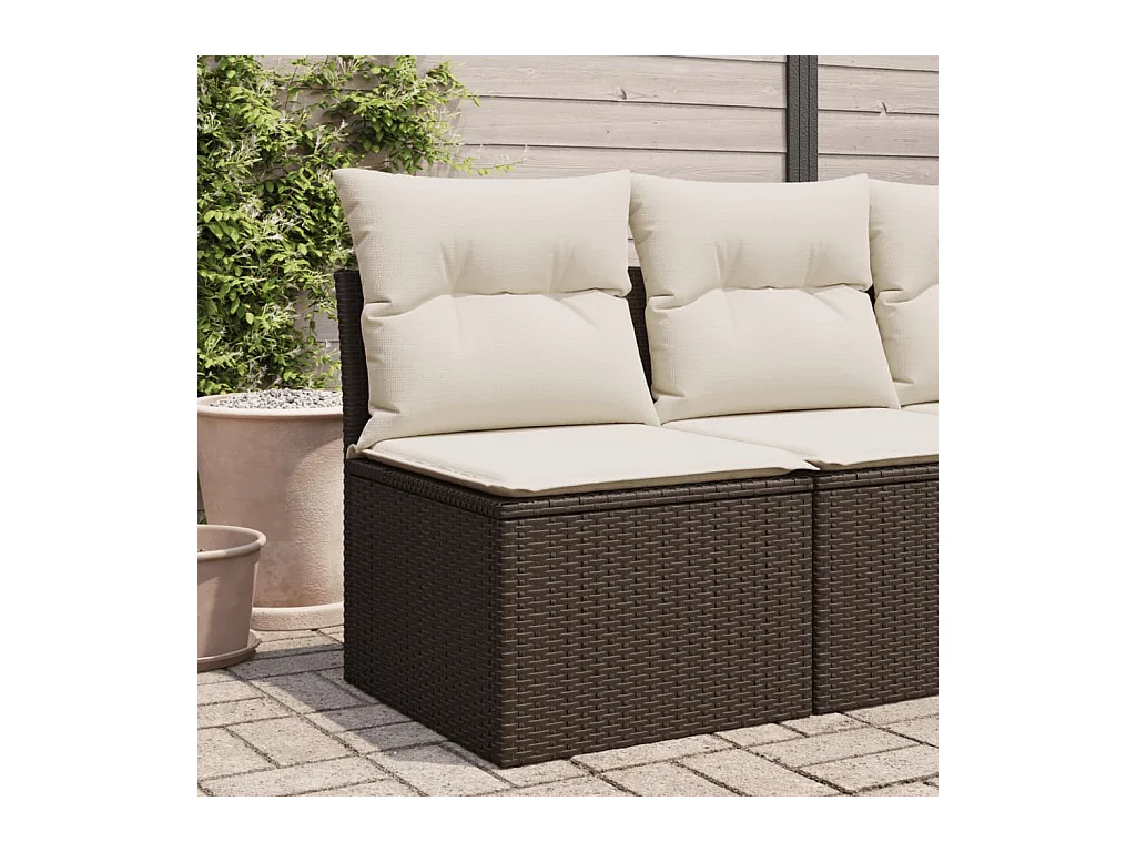 Canapé de jardin sans accoudoirs coussins brun résine tressée