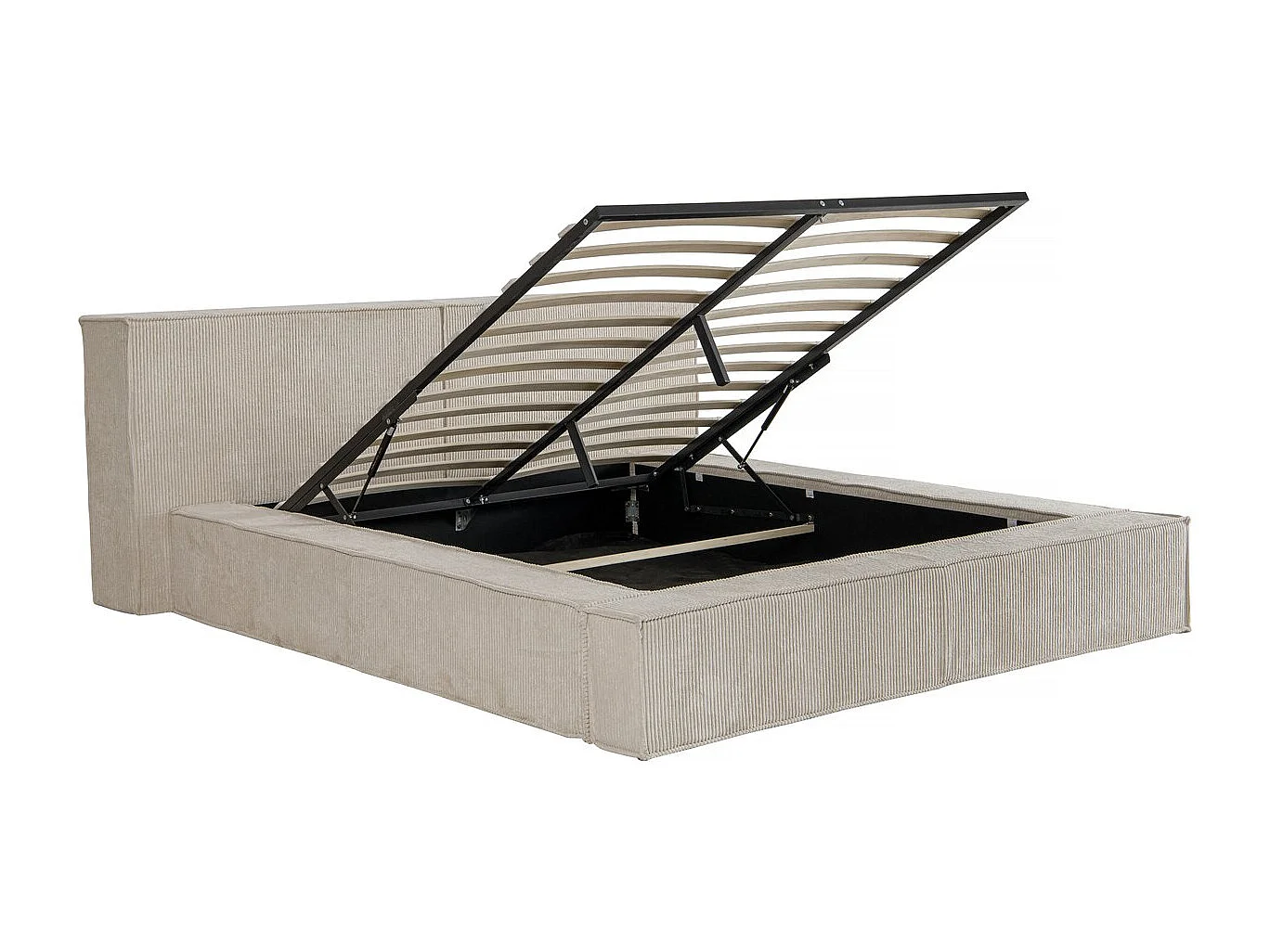 Gestoffeerd bed met opbergruimte "Courchevel" van ribfluweel - 140 x 190 cm - Beige