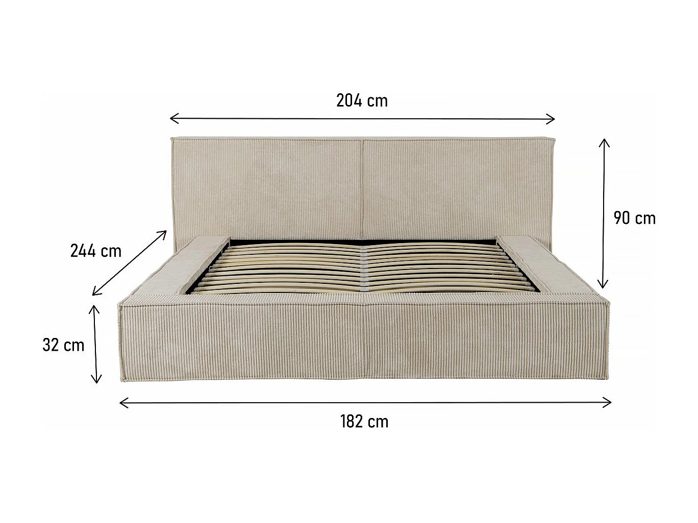 Gestoffeerd bed met opbergruimte "Courchevel" van ribfluweel - 140 x 190 cm - Beige