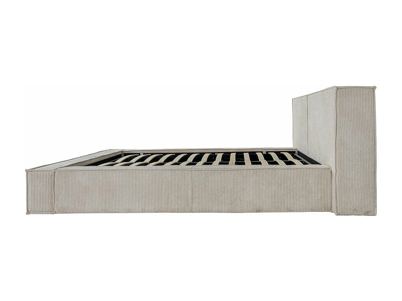 Gestoffeerd bed met opbergruimte "Courchevel" van ribfluweel - 140 x 190 cm - Beige