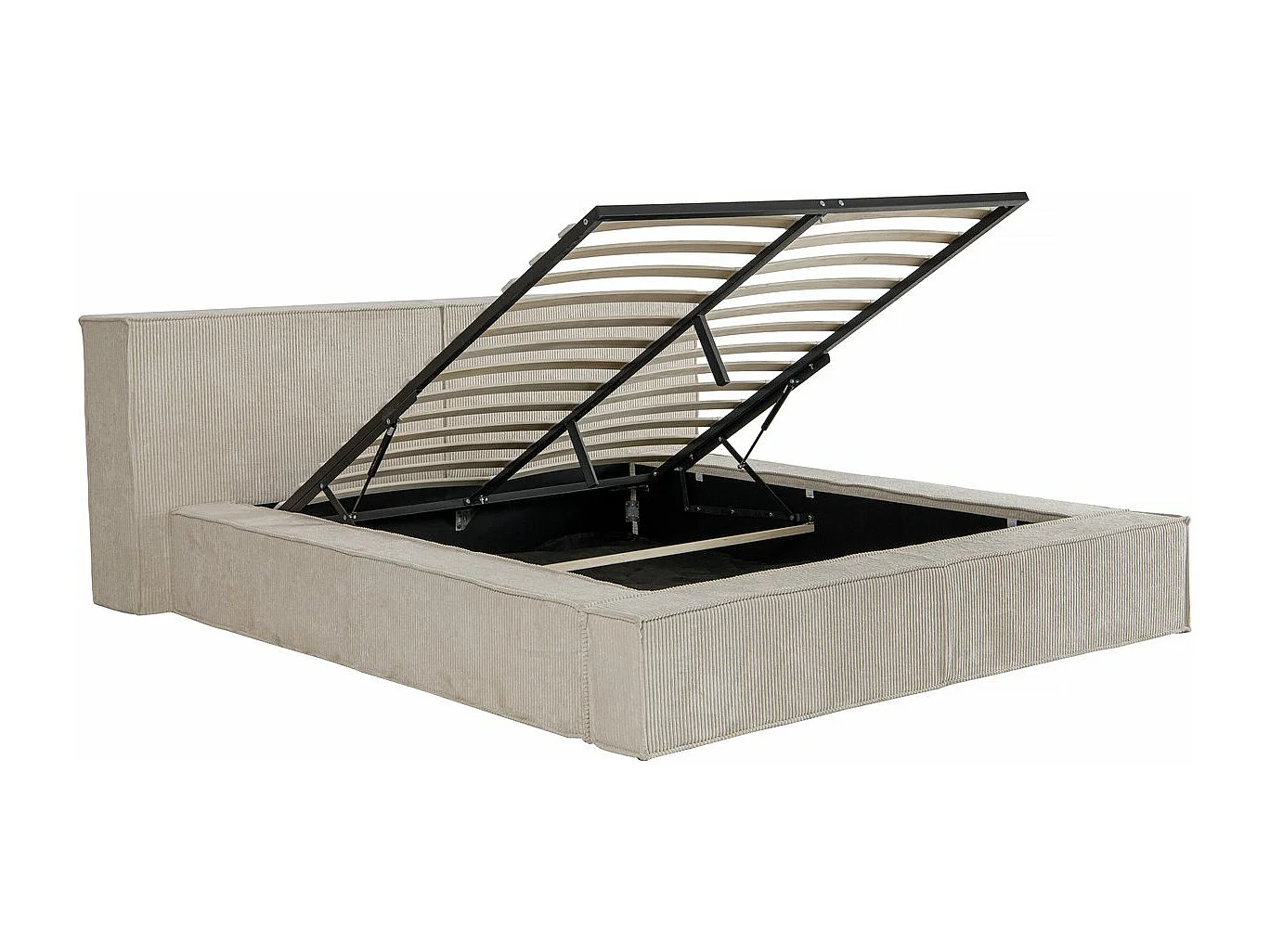 Lit coffre en velours côtelé "Courchevel" - 160 x 200 cm - Beige