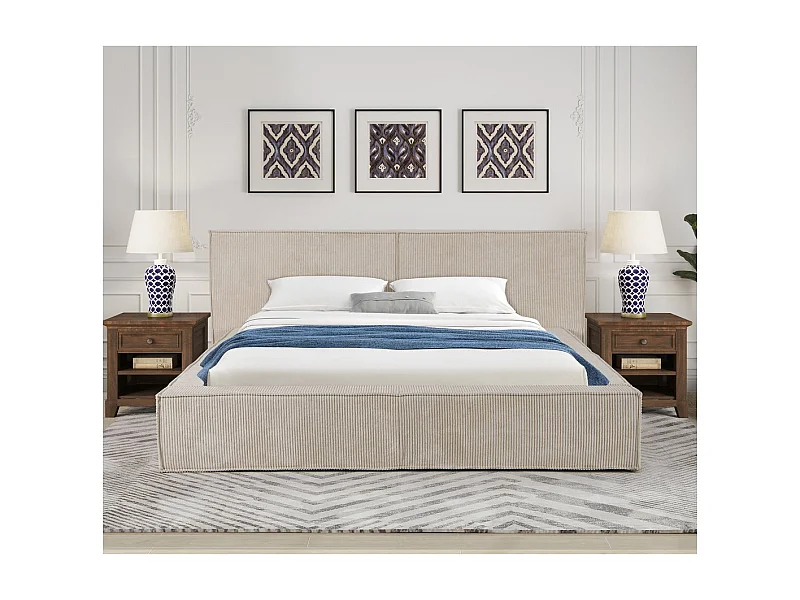 Opbergbed van corduroy "Courchevel" - 160 x 200 cm - Beige