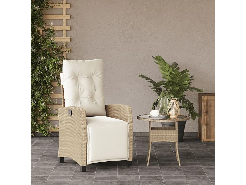 Chaise inclinable de jardin et repose-pied beige résine tressée