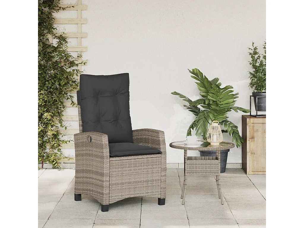 Chaise inclinable de jardin avec coussins gris résine tressée