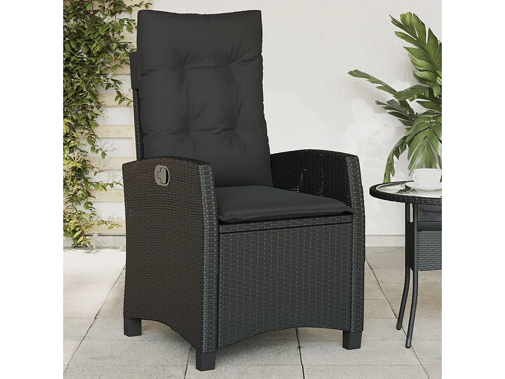 Chaise inclinable de jardin avec coussins noir résine tressée