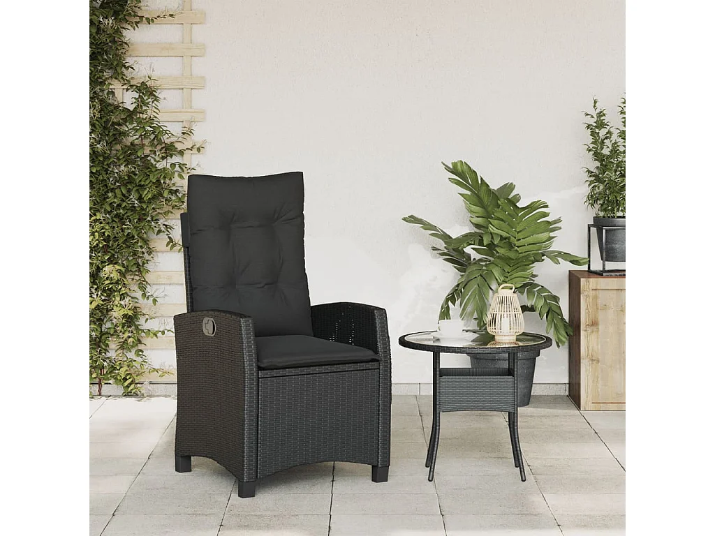 Chaise inclinable de jardin avec coussins noir résine tressée