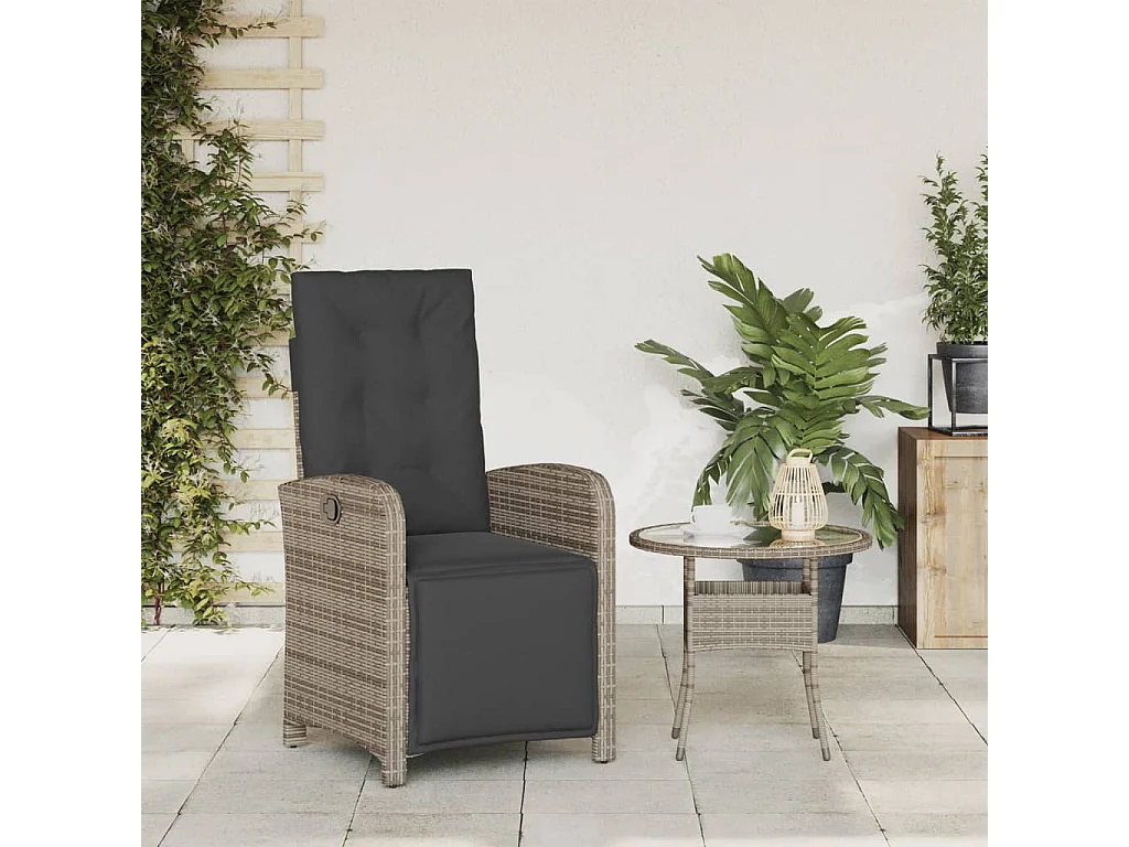 Chaise inclinable de jardin et repose-pied gris résine tressée