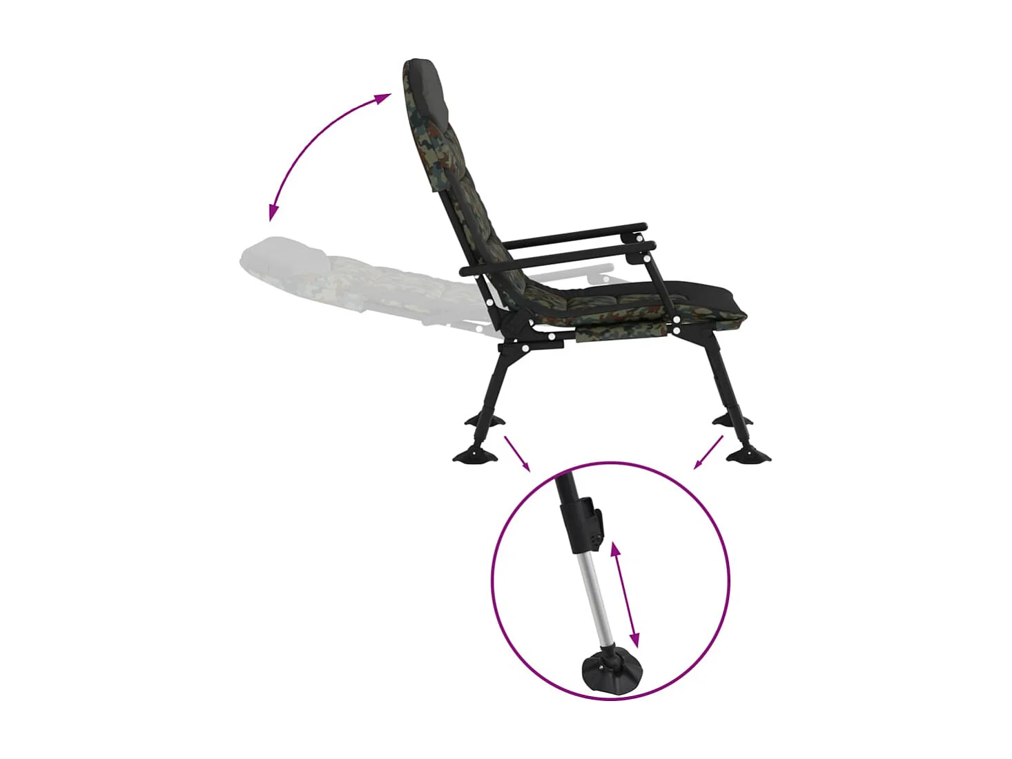 Chaise de pêche avec accoudoir pliable camouflage