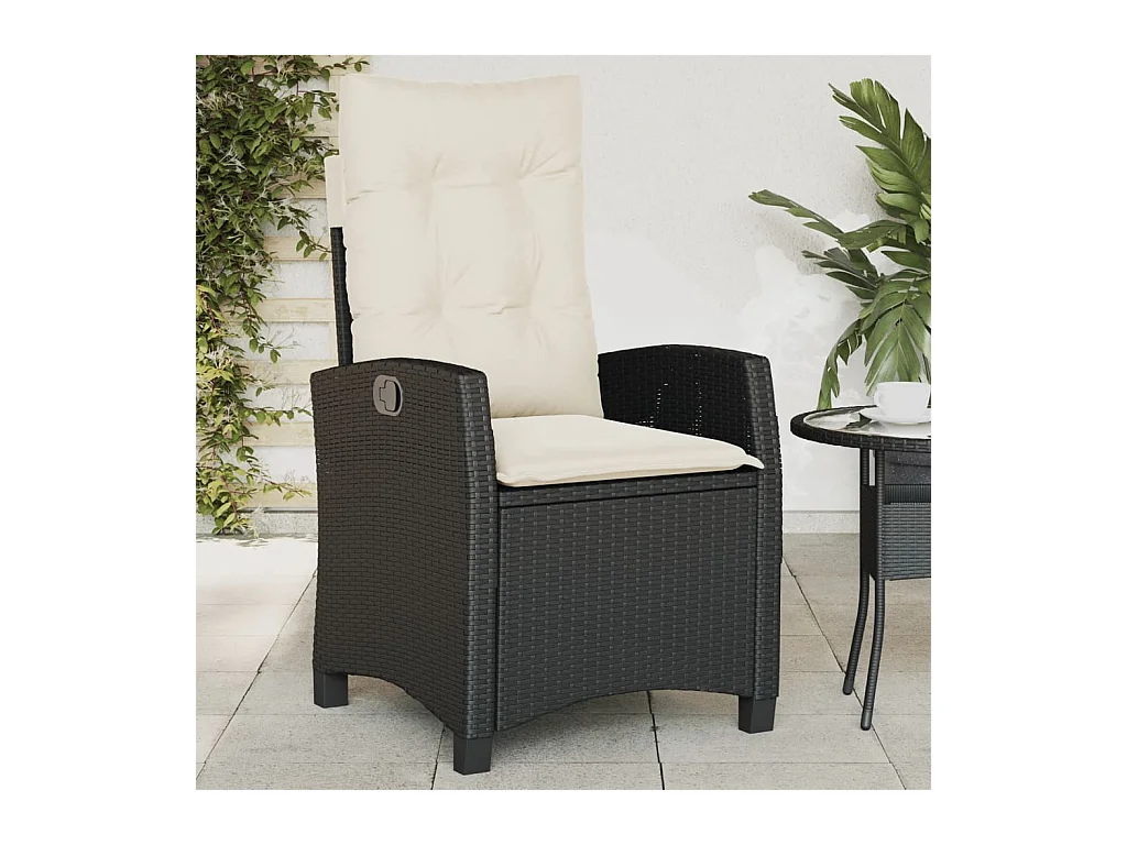 Chaise inclinable de jardin avec coussins noir résine tressée