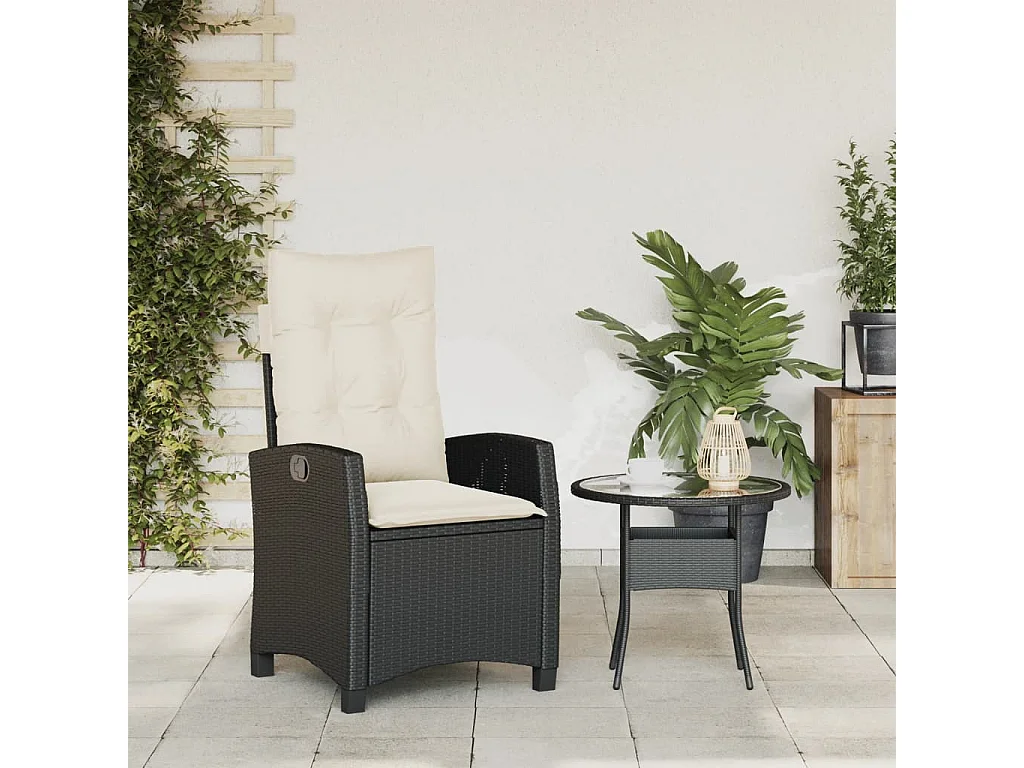 Chaise inclinable de jardin avec coussins noir résine tressée
