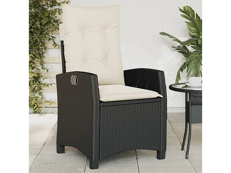Chaise inclinable de jardin avec coussins noir résine tressée