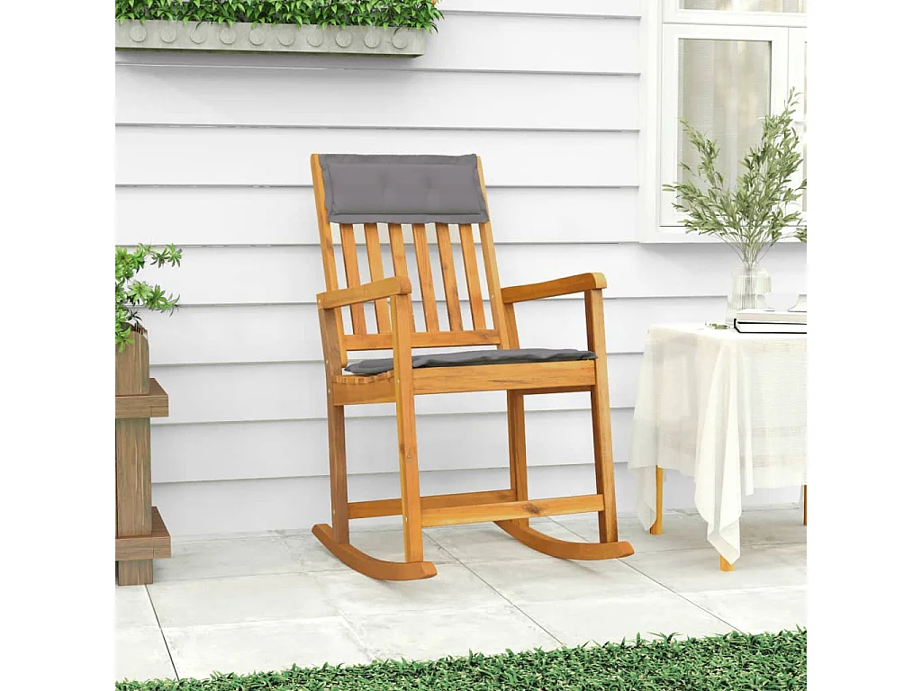 Chaise à bascule avec coussins bois massif d'acacia