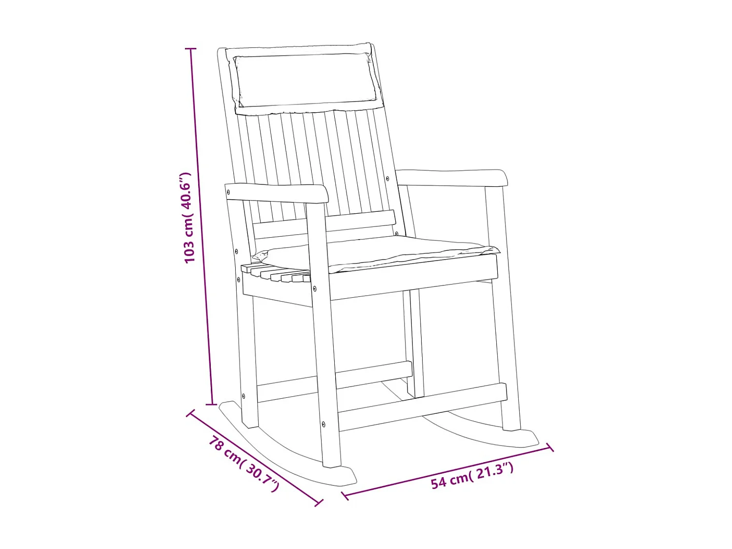 Chaise à bascule avec coussins bois massif d'acacia