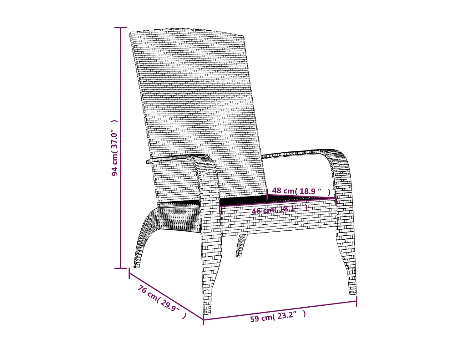 Chaise de jardin Adirondack Gris Résine tressée