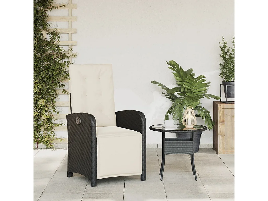 Chaise inclinable de jardin et repose-pied noir résine tressée