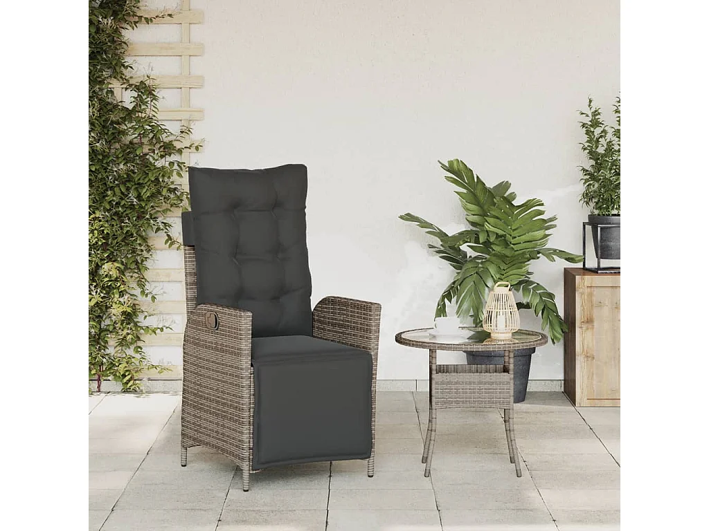 Chaise inclinable de jardin et repose-pied gris résine tressée