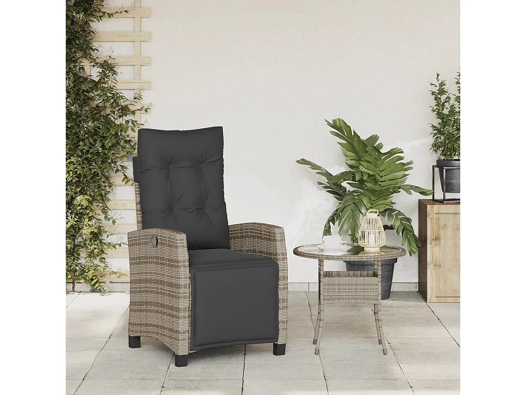 Chaise inclinable de jardin et repose-pied gris résine tressée