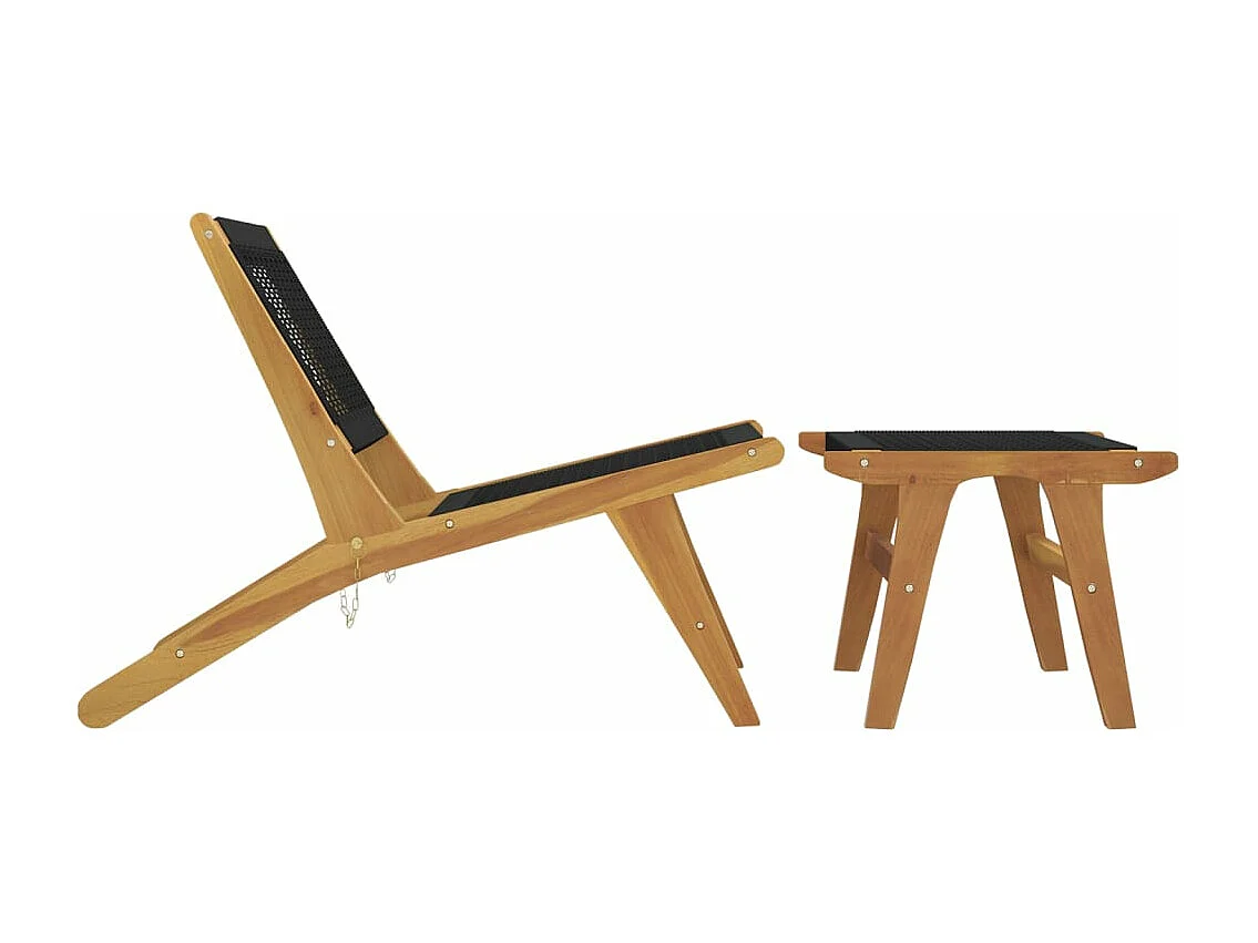 Chaise de jardin et repose-pieds Bois teck solide et polyester
