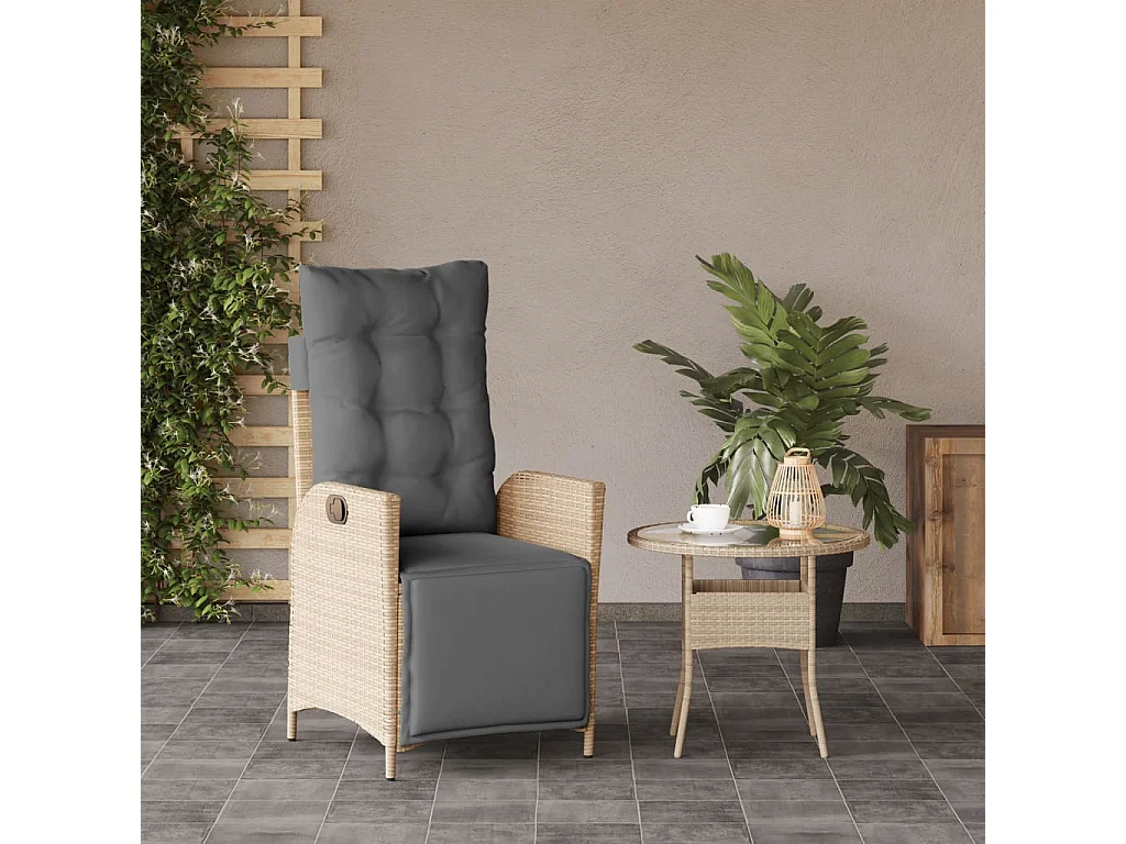 Chaise inclinable de jardin et repose-pied mélange beige rotin