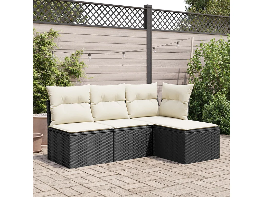 Tabouret de jardin avec coussin noir 55x55x37 résine tressée