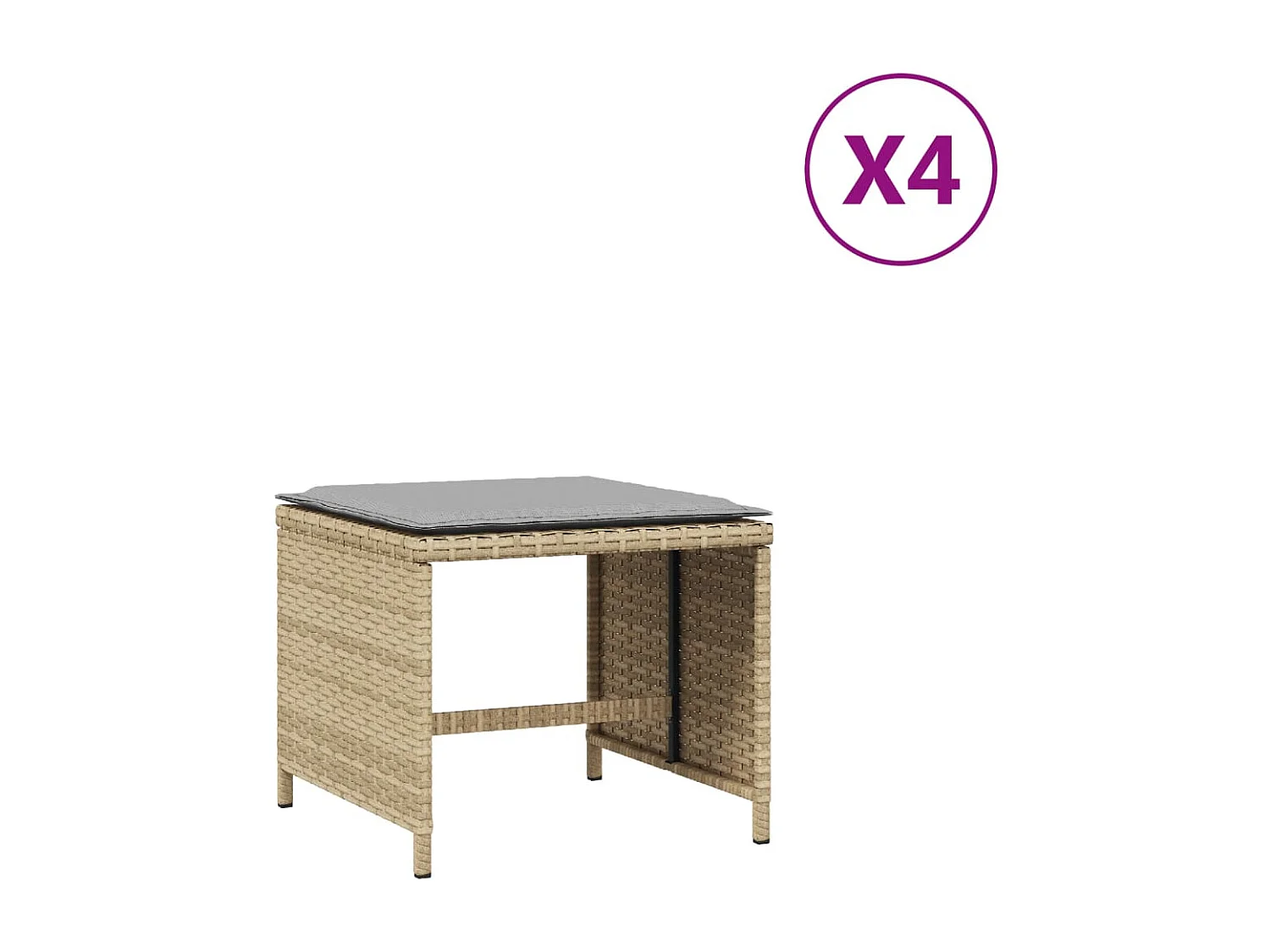 Tabourets de jardin et coussins 4 pcs mélange beige 41x41x36