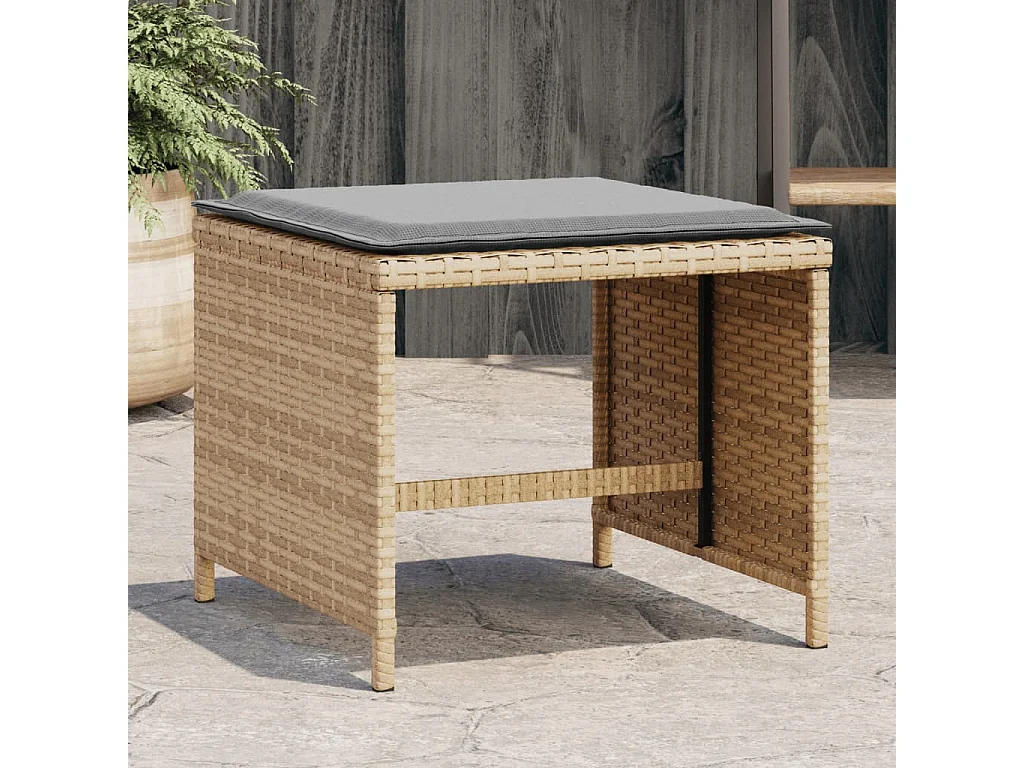 Tabourets de jardin et coussins 4 pcs mélange beige 41x41x36