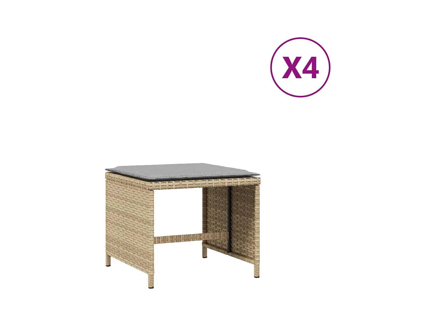 Tabourets de jardin et coussins 4 pcs mélange beige 41x41x36