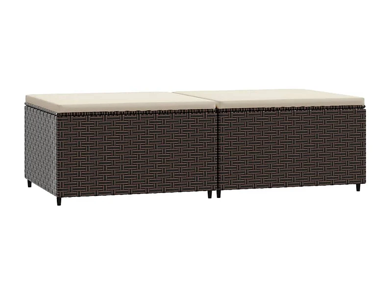 Repose-pieds de jardin et coussins 2 pcs marron résine tressée