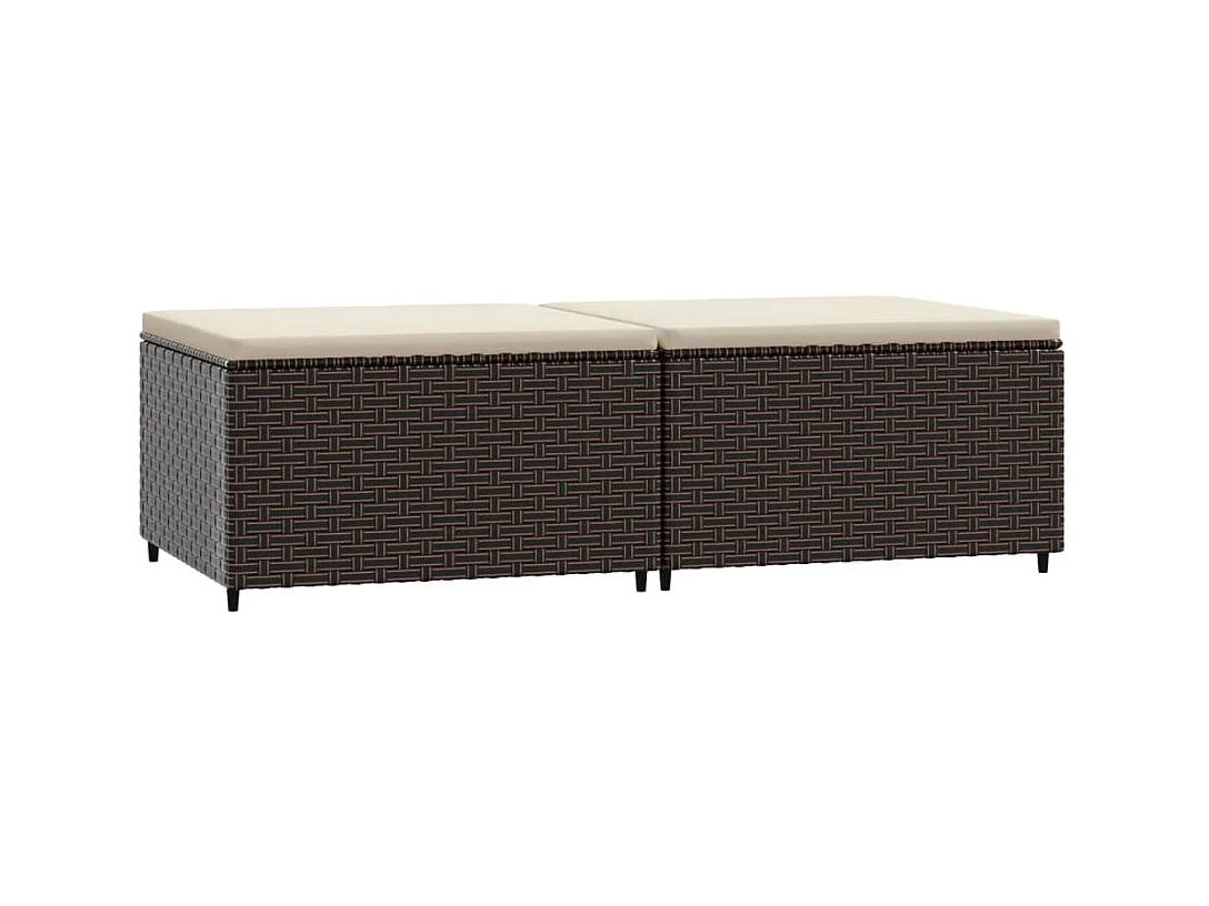 Repose-pieds de jardin et coussins 2 pcs marron résine tressée