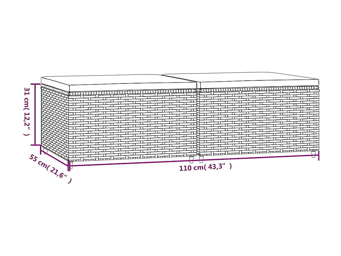 Repose-pieds de jardin et coussins 2 pcs marron résine tressée