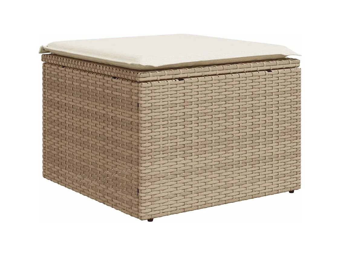 Tabouret de jardin avec coussin beige 55x55x37 résine tressée
