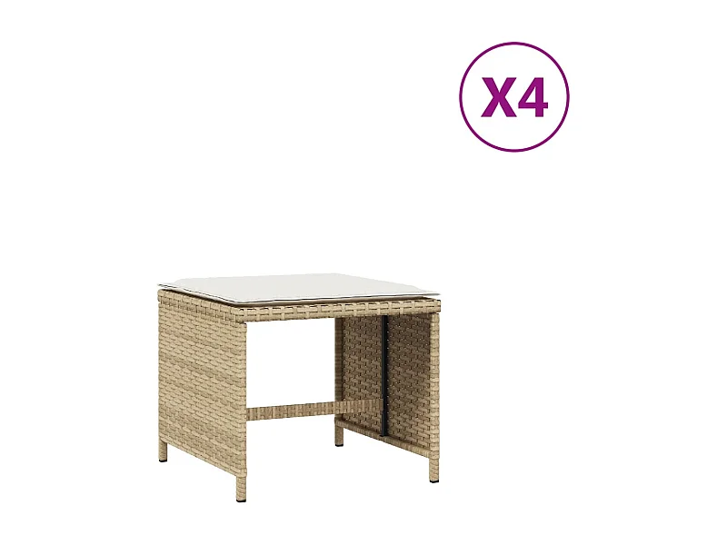 Tabourets de jardin avec coussins 4 pcs beige 41x41x36 rotin