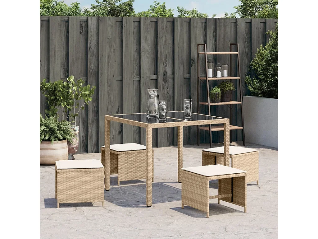 Tabourets de jardin avec coussins 4 pcs beige 41x41x36 rotin