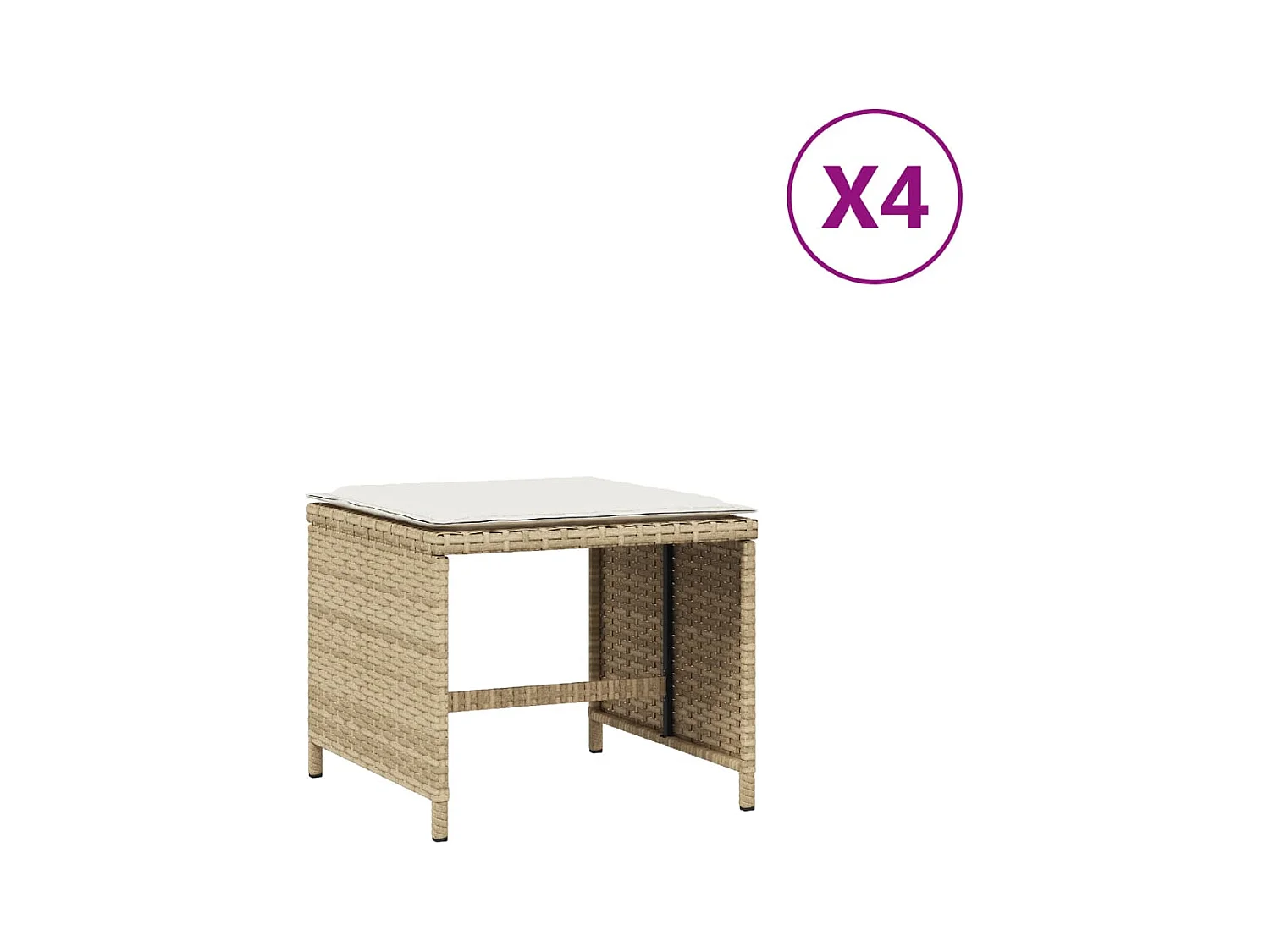 Tabourets de jardin avec coussins 4 pcs beige 41x41x36 rotin