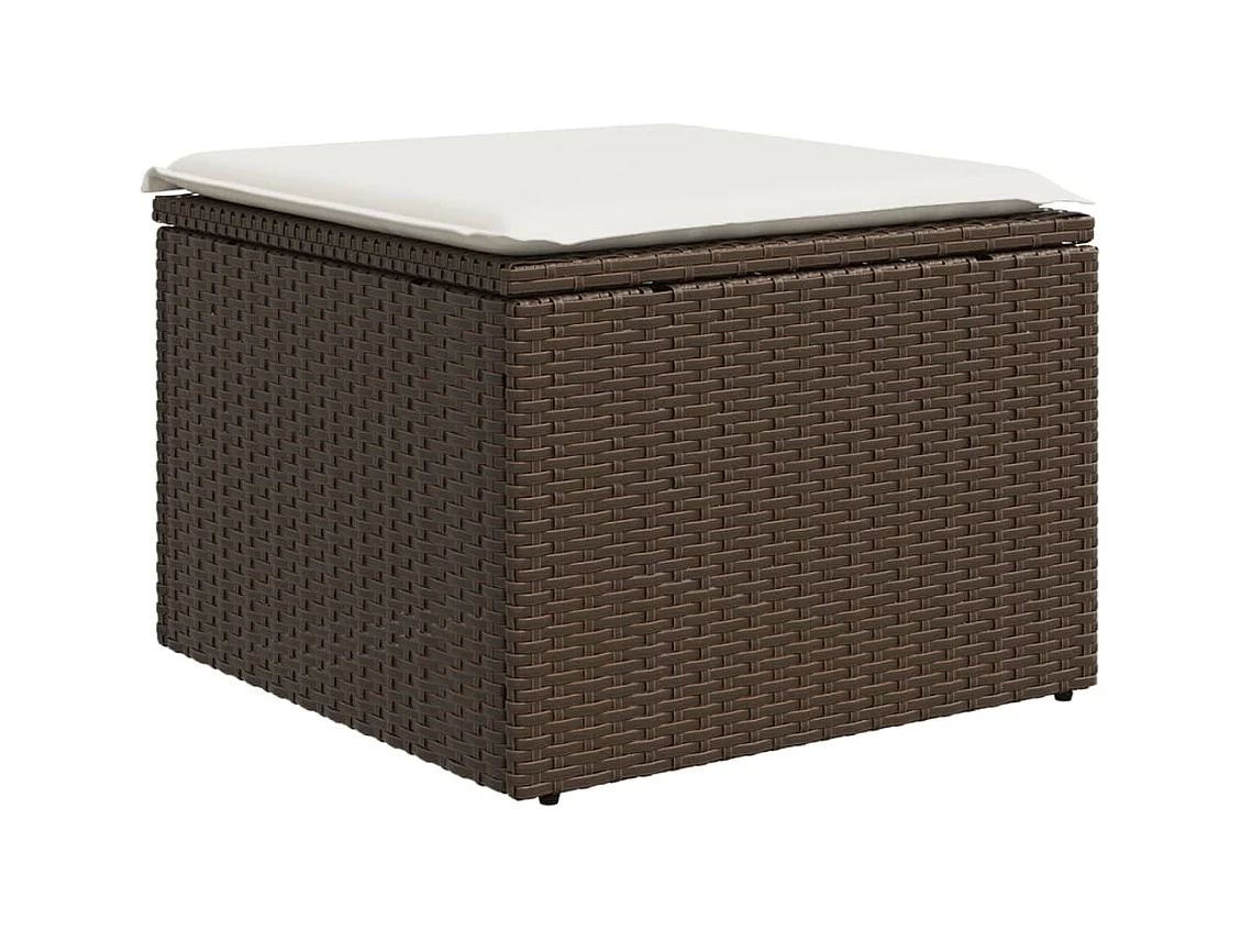 Tabouret de jardin avec coussin brun 55x55x37 résine tressée