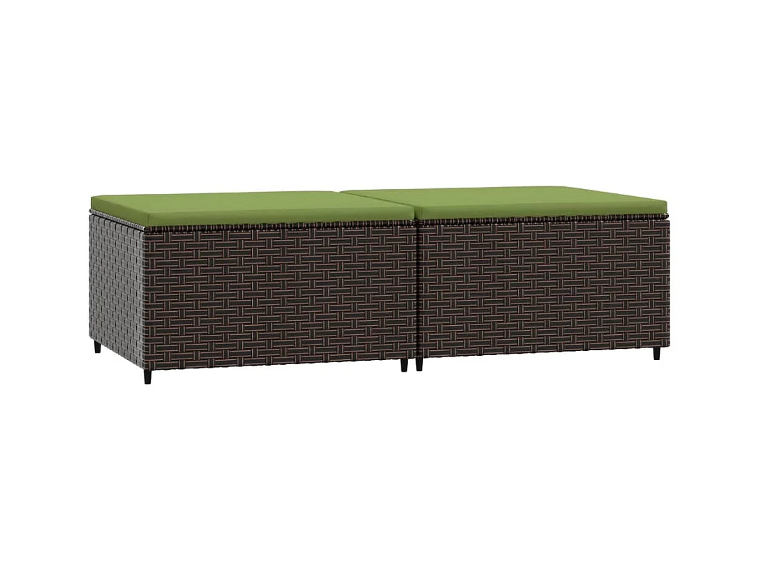 Repose-pieds de jardin et coussins 2 pcs marron résine tressée