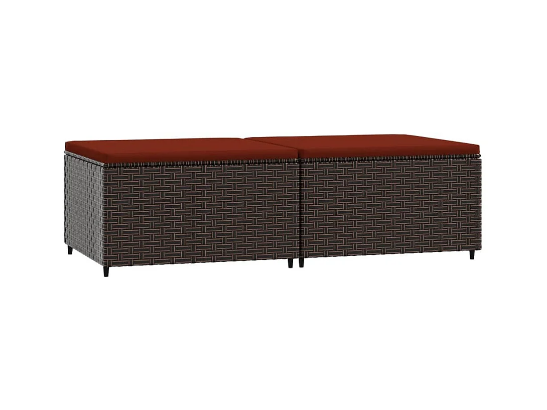 Repose-pieds de jardin et coussins 2 pcs marron résine tressée