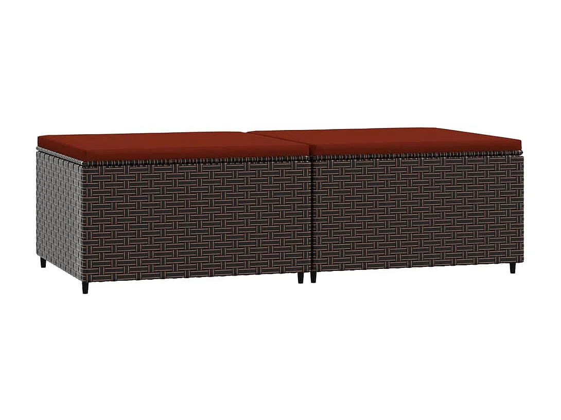 Repose-pieds de jardin et coussins 2 pcs marron résine tressée