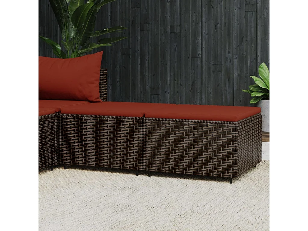 Repose-pieds de jardin et coussins 2 pcs marron résine tressée