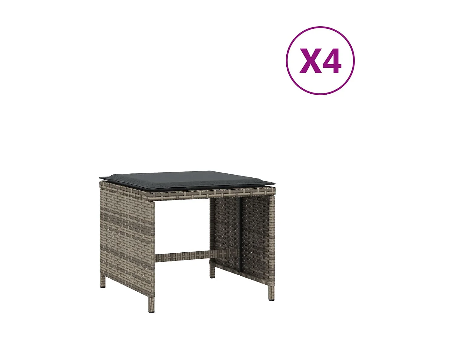 Tabourets de jardin avec coussins lot de 4 gris résine tressée