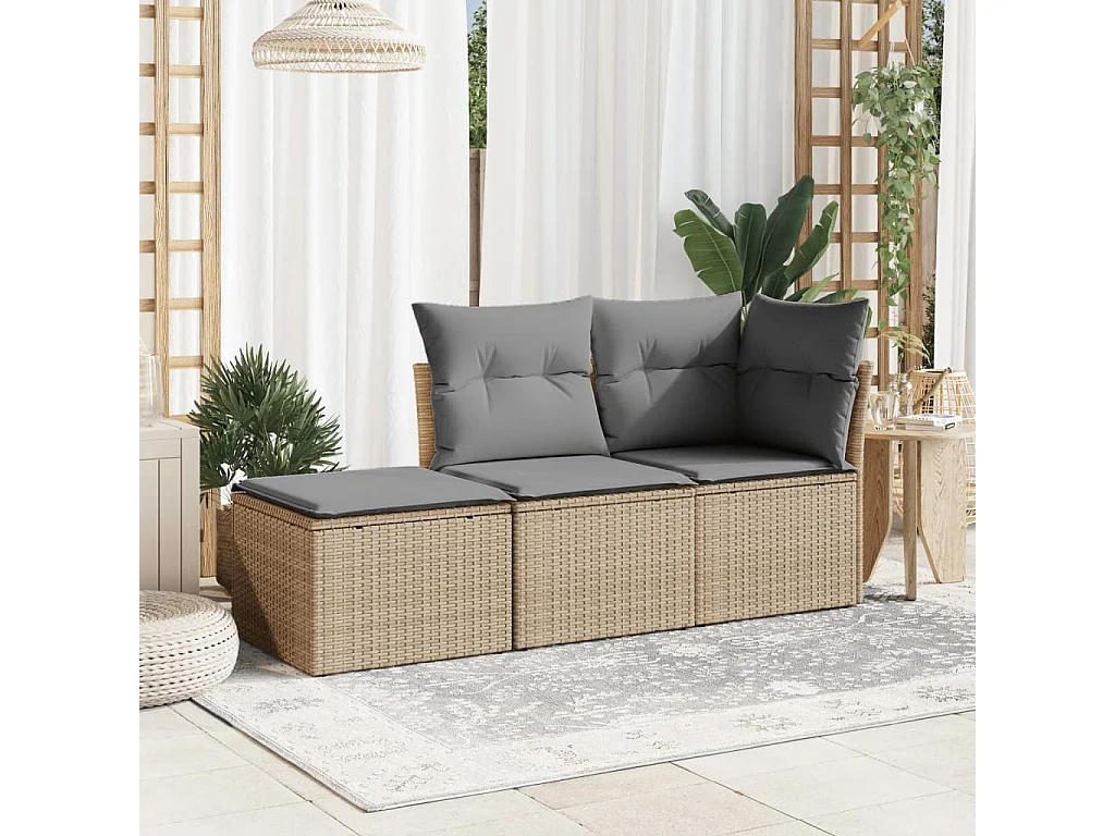 Tabouret de jardin avec coussin beige 55x55x37 résine tressée