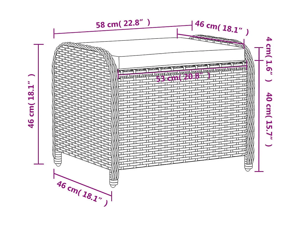 Tabouret de jardin avec coussin brun 58x46x46 résine tressée