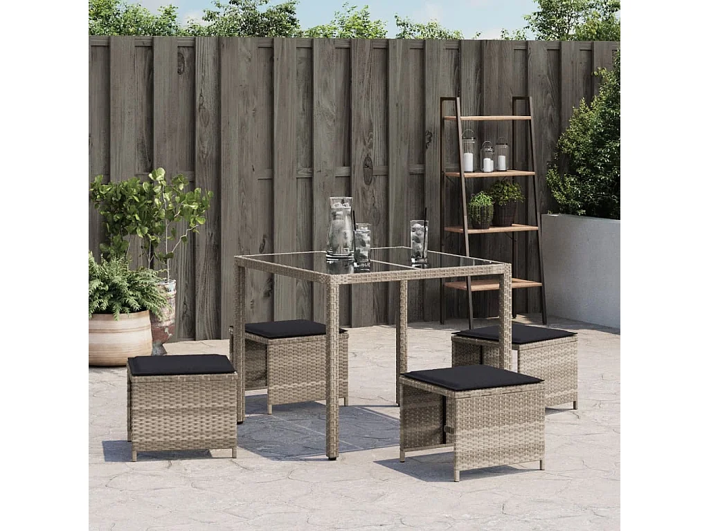 Tabourets de jardin et coussins 4 pcs gris clair 41x41x36
