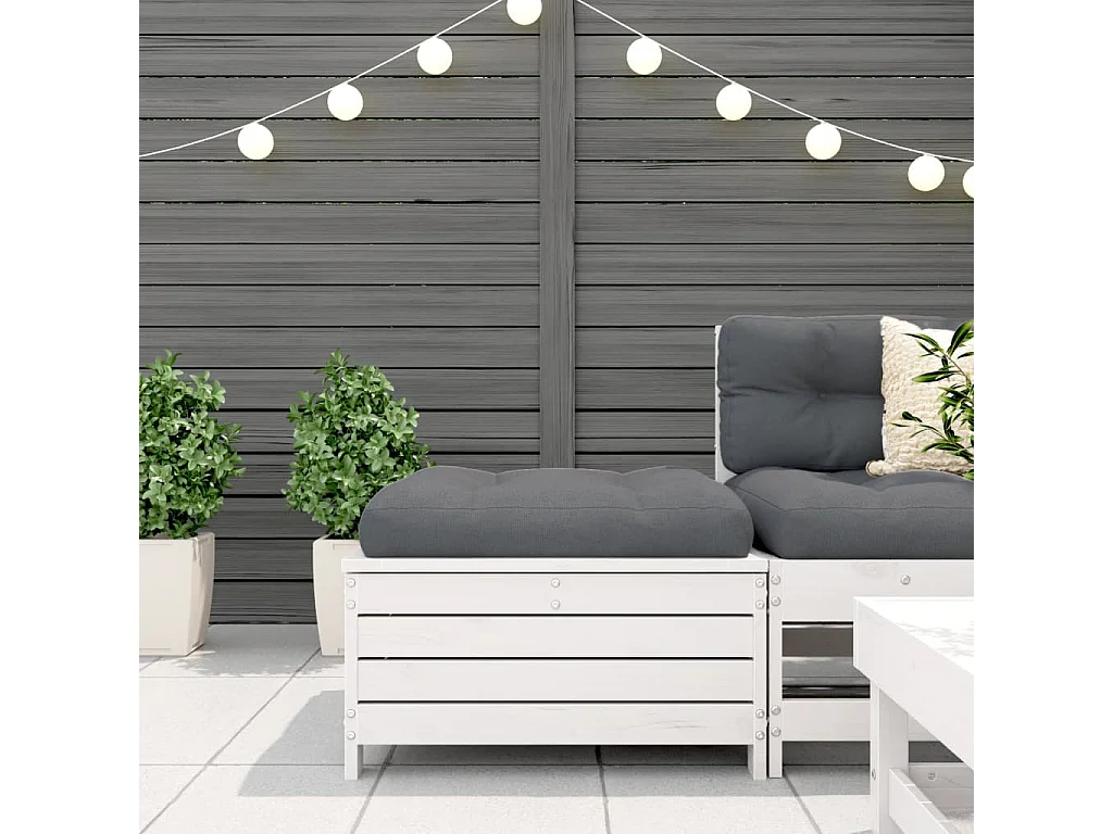 Repose-pied de jardin avec coussin blanc bois de pin massif
