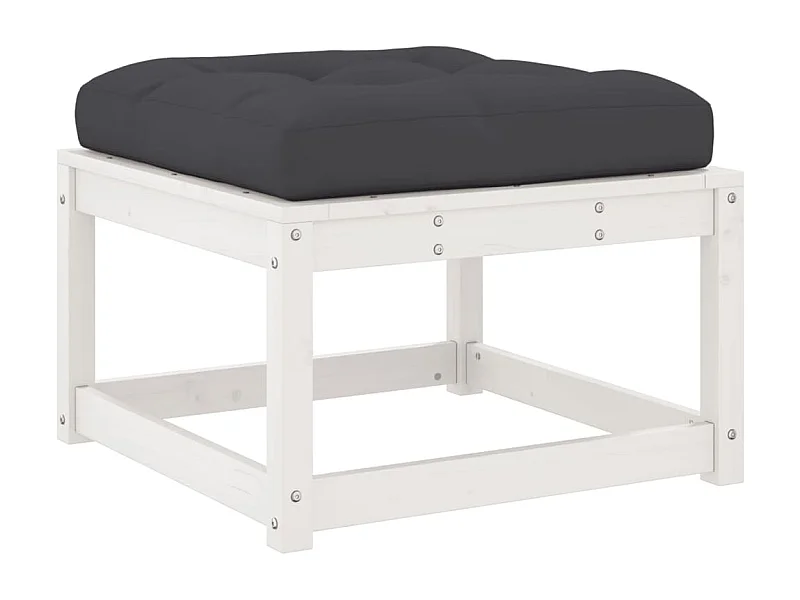 Repose-pied de jardin avec coussins blanc bois de pin massif
