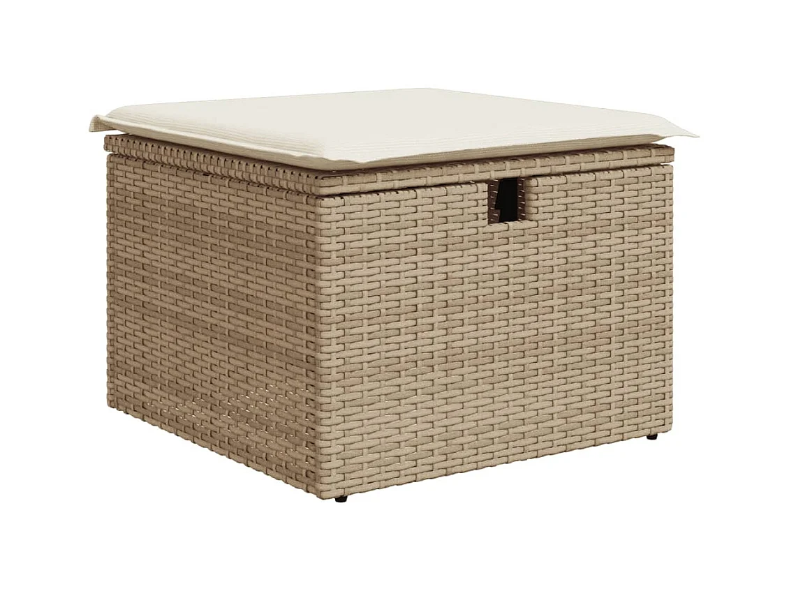 Tabouret de jardin avec coussin beige 55x55x37 résine tressée