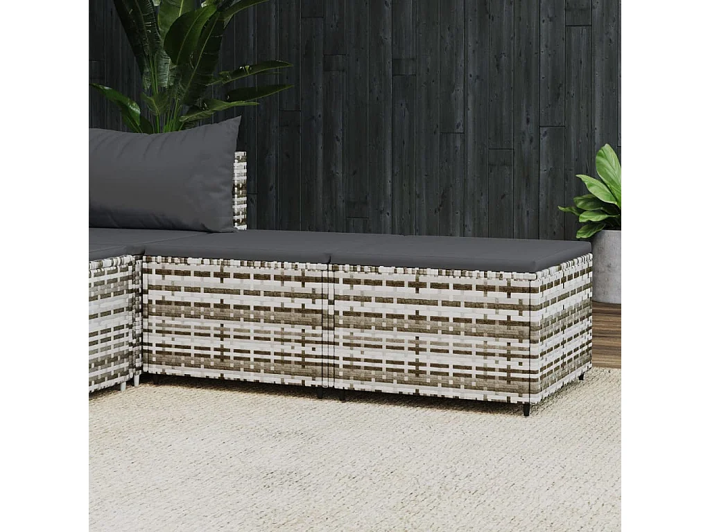 Repose-pieds de jardin et coussins 2 pcs gris résine tressée